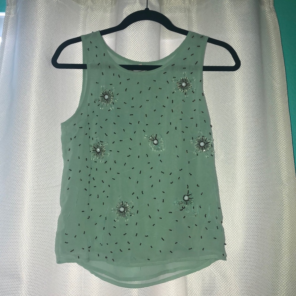Mint Blouse with Floral Beading